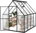 UISEBRT Gewächshaus Treibhaus für Garten Tomatenhaus mit Fundament Frühbeet Pflanzenhaus mit Fenster & Wetterfestem Hohlkammerplatten Gartengewächshäuser 230x180x195cm UV- & Frostgeschützt - Thumbnail 1