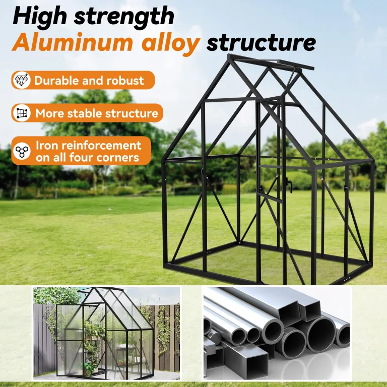 UISEBRT Gewächshaus Treibhaus für Garten Tomatenhaus mit Fundament Frühbeet Pflanzenhaus mit Fenster & Wetterfestem Hohlkammerplatten Gartengewächshäuser 125x180x195cm UV- & Frostgeschützt – Bild 5