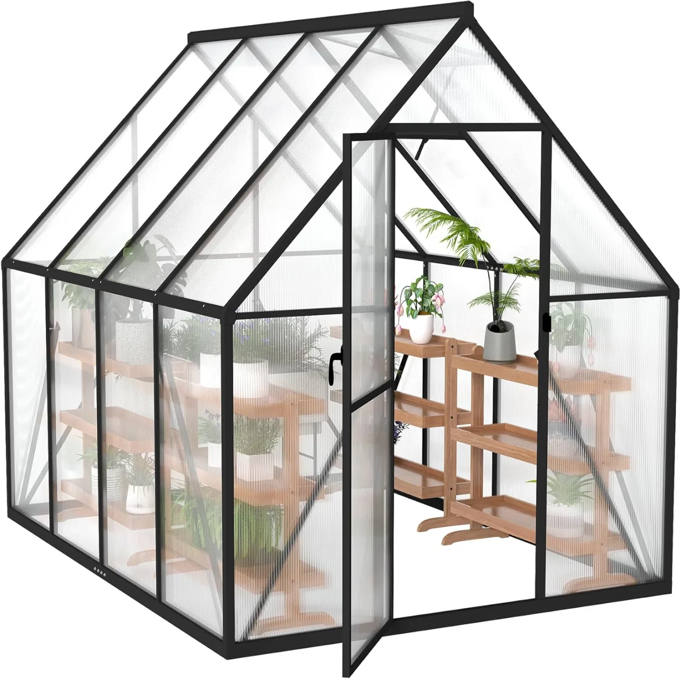 Froadp Gewächshaus aus Aluminium mit Fundament 230x180x195cm Gartengewächshäuser 4mm PC-Hohlkammerplatten Wetterfest Treibhaus, Tomatenhaus mit Fenstern Treibhaus für Garten & Aufzucht - Bild 1