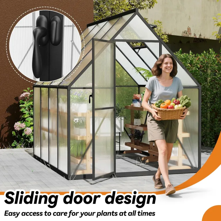 Froadp Gewächshaus aus Aluminium mit Fundament 230x180x195cm Gartengewächshäuser 4mm PC-Hohlkammerplatten Wetterfest Treibhaus, Tomatenhaus mit Fenstern Treibhaus für Garten & Aufzucht – Bild 5