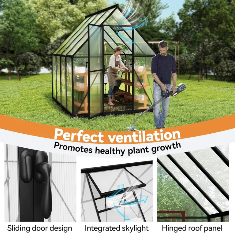 Froadp Gewächshaus aus Aluminium mit Fundament 230x180x195cm Gartengewächshäuser 4mm PC-Hohlkammerplatten Wetterfest Treibhaus, Tomatenhaus mit Fenstern Treibhaus für Garten & Aufzucht – Bild 7