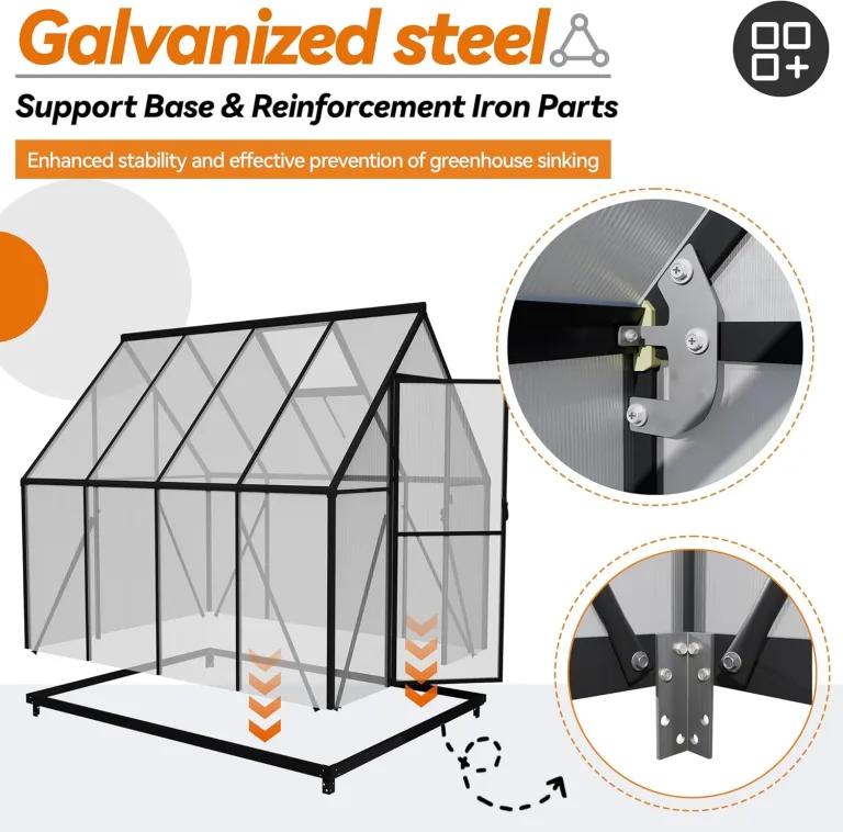 Froadp Gewächshaus aus Aluminium mit Fundament 230x180x195cm Gartengewächshäuser 4mm PC-Hohlkammerplatten Wetterfest Treibhaus, Tomatenhaus mit Fenstern Treibhaus für Garten & Aufzucht – Bild 3
