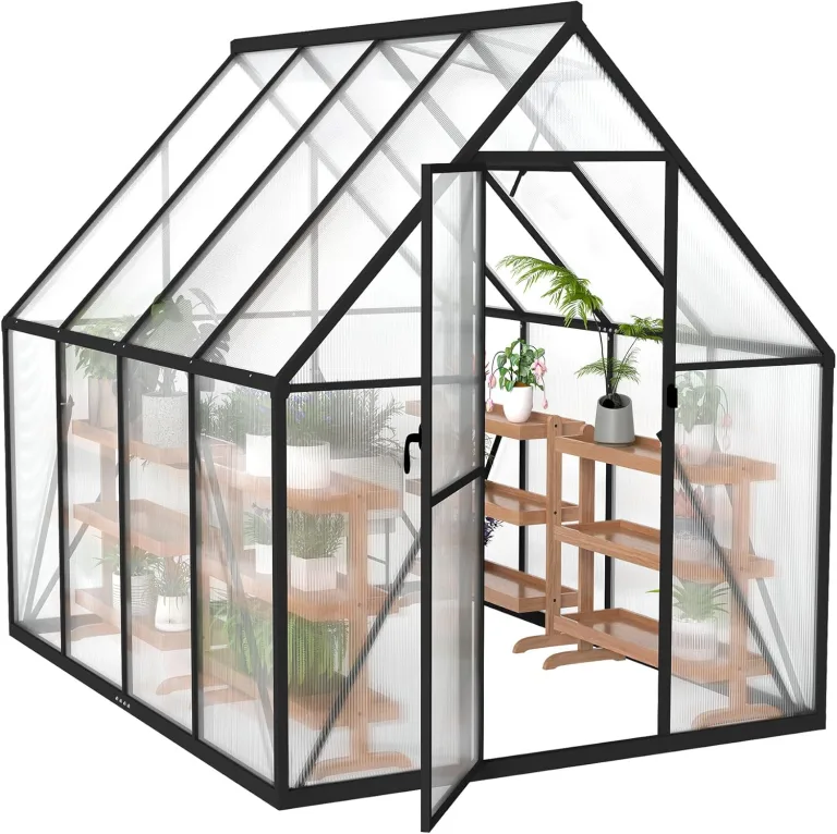 Froadp Gewächshaus aus Aluminium mit Fundament 230x180x195cm Gartengewächshäuser 4mm PC-Hohlkammerplatten Wetterfest Treibhaus, Tomatenhaus mit Fenstern Treibhaus für Garten & Aufzucht – Bild 1