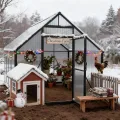 Froadp Gewächshaus aus Aluminium mit Fundament 230x180x195cm Gartengewächshäuser 4mm PC-Hohlkammerplatten Wetterfest Treibhaus, Tomatenhaus mit Fenstern Treibhaus für Garten & Aufzucht - Thumbnail 9