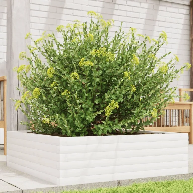 Gecheer Pflanzkübel Weiß Robustes Massivholz Kiefer großzügiger Platz für Pflanzen Gemüse Kräuter und Blumen ideal für Garten Balkon Terrasse – Bild 2