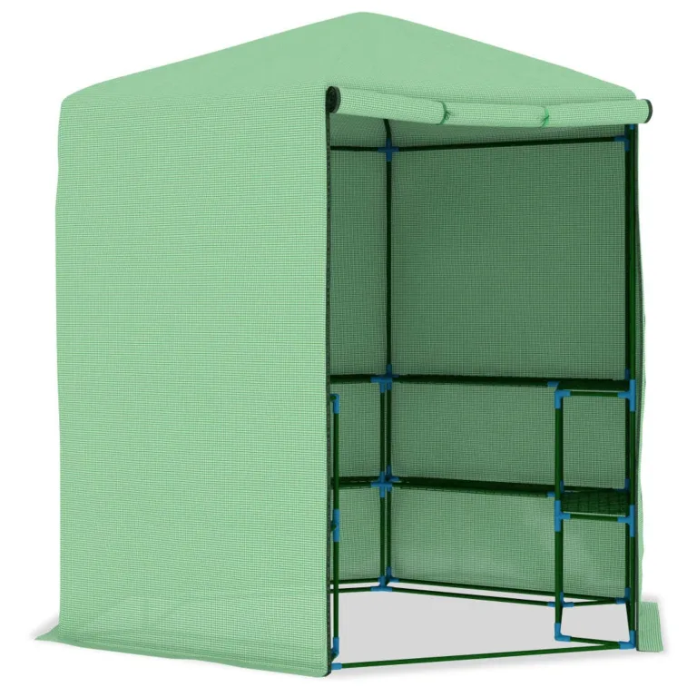 Gecheer Gewächshaus mit Ablagen Stahl 227x223 cm großes Gewächshaus PE-Netzgewebe 170 g/m² Robustes Stahlgerüst für Pflanzen und Gemüse – Bild 3