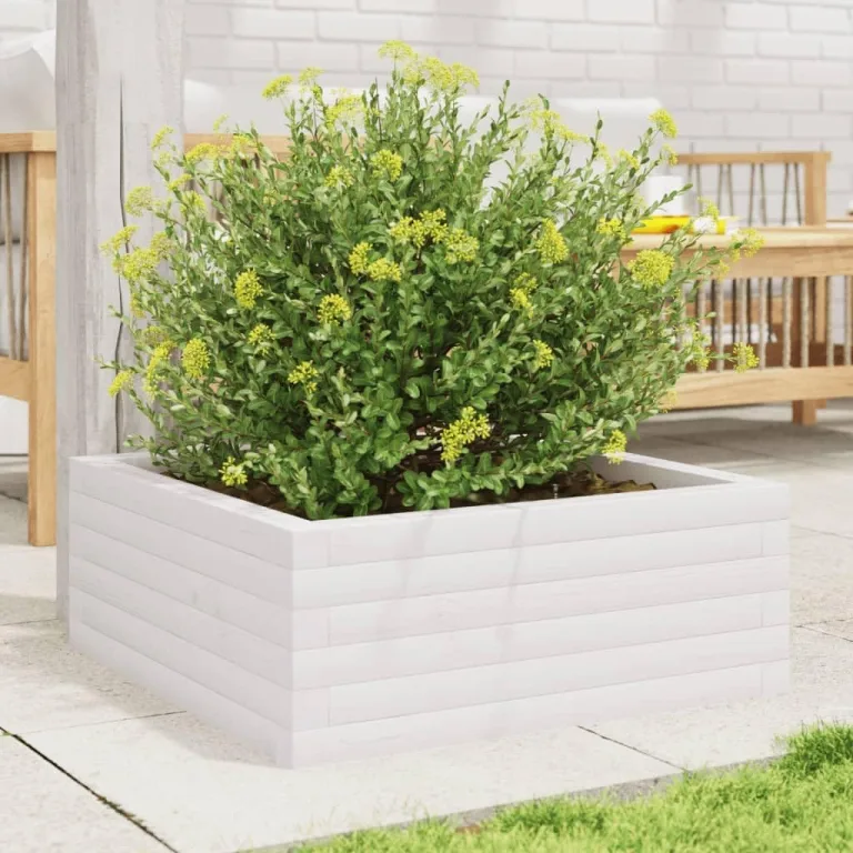 Gecheer Pflanzkübel Weiß 60x60x23 cm Massivholz Kiefer robust und stabil für Garten Dekoration – Bild 4
