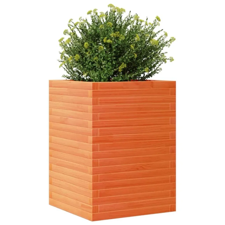 Gecheer Pflanzkübel Wachsbraun 50x50x68 5 cm Massivholz Kiefer dekorativ für Gärten Balkone Terrassen – Bild 4