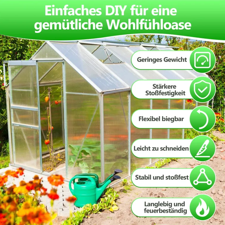 10x Polycarbonat Hohlkammerstegplatten 8mm, 60.5 x 121 cm Zuschneidbarer, Gewächshausplatten UV-beständigen für Gewächshaus Gartenbau Treibhaus Ersatzplatten – Bild 4