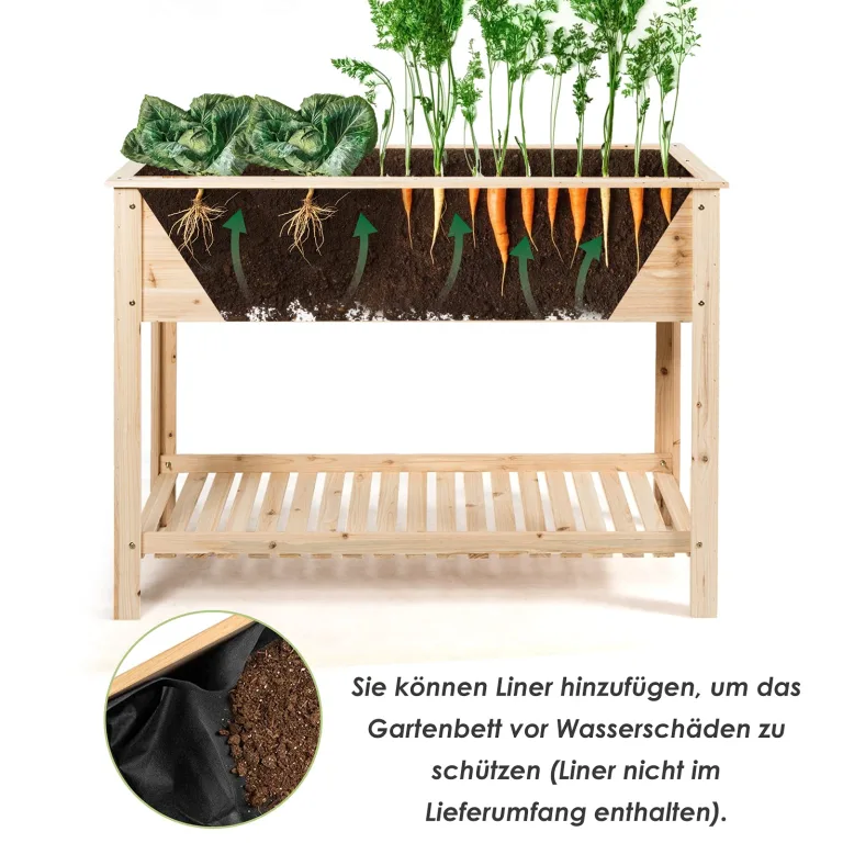 COSTWAY Hochbeet mit Ablage, Pflanzkübel Holz Pflanzkasten Blumenbeet Kräuterbeet Pflanztrog, Pflanzbeet groß Anzuchtbeet im Garten Balkon, 92 x 41 x 81 cm, Natur – Bild 4