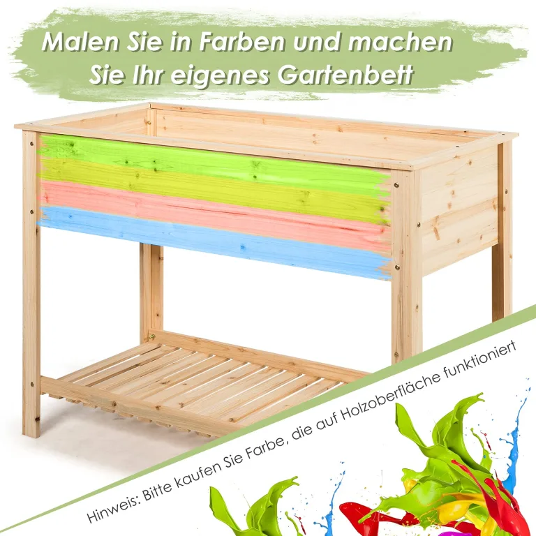 COSTWAY Hochbeet mit Ablage, Pflanzkübel Holz Pflanzkasten Blumenbeet Kräuterbeet Pflanztrog, Pflanzbeet groß Anzuchtbeet im Garten Balkon, 92 x 41 x 81 cm, Natur – Bild 8
