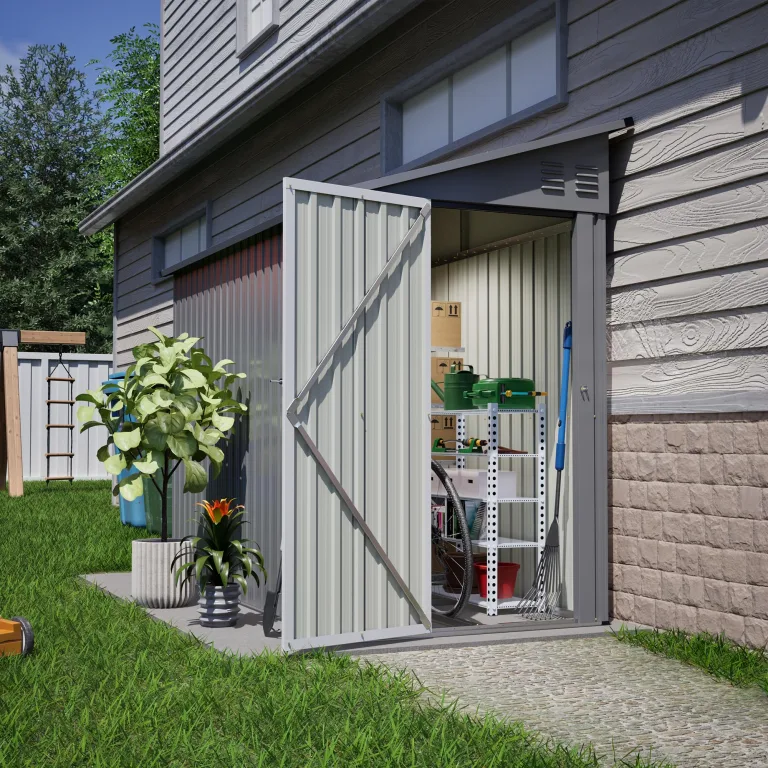 Thanaddo Metall Gerätehaus Gartenhaus 110x229x192cm, Geräteschuppen mit Pultdach, wetterfest Gartenschuppen Inkl. Metallfundament (ohne Boden) für Outdoor Garten Terrasse, Grau – Bild 1