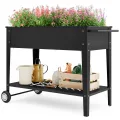 Xbro Hochbeet mit Rollen & Ablageboden aus Metall, Pflanzkasten Blumenkübel für Garten, Balkon & Terrasse, 104x41x80 cm, Schwarz - Thumbnail 1