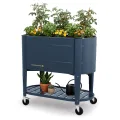 Permasteel Hochbeet mit Beinen, Pflanzkasten mit EnGrow™ TrueSoil™ Technologie für Gemüse, Blumen, Kräuter und Obst, Outdoor Indoor, Ablageregal, Lenkrollen, Blau - Thumbnail 1