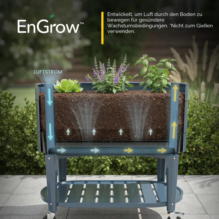 Permasteel Hochbeet mit Beinen, Pflanzkasten mit EnGrow™ TrueSoil™ Technologie für Gemüse, Blumen, Kräuter und Obst, Outdoor Indoor, Lagerregal, Lenkrollen, Grün – Bild 2