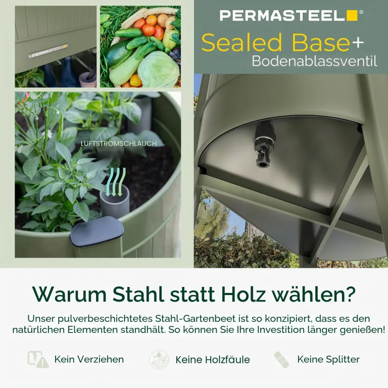 Permasteel Hochbeet mit Beinen, Pflanzkasten mit EnGrow™ TrueSoil™ Technologie für Gemüse, Blumen, Kräuter und Obst, Outdoor Indoor, Lagerregal, Lenkrollen, Grün – Bild 6