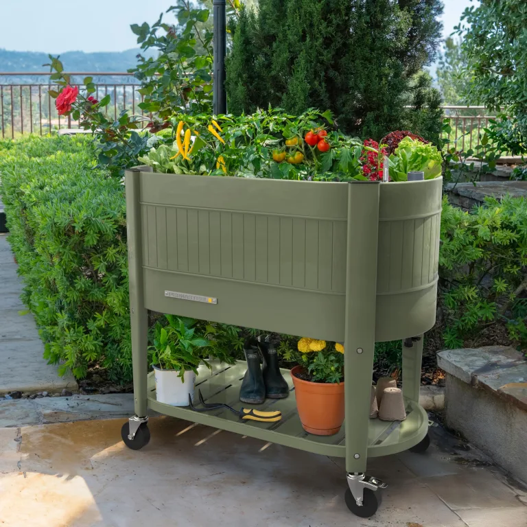 Permasteel Hochbeet mit Beinen, Pflanzkasten mit EnGrow™ TrueSoil™ Technologie für Gemüse, Blumen, Kräuter und Obst, Outdoor Indoor, Lagerregal, Lenkrollen, Grün – Bild 10
