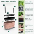 Permasteel selbstbewässerndes Gartenbeet, rollender Pflanztopf für Gemüse, Blumen, Kräuter und Obst, für drinnen und draußen, mit Rädern, Rosa - Thumbnail 7