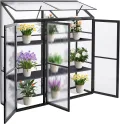 Anlehngewächshaus aus Aluminium, kompaktes Tomaten-Gartenhaus, Anlehngewächshaus aus Aluminium, kompaktes Tomaten-Gartenhaus, 3 Türen, 190 x 55 x 180 cm, Schwarz, perfekt für kleine Räume un - Thumbnail 2