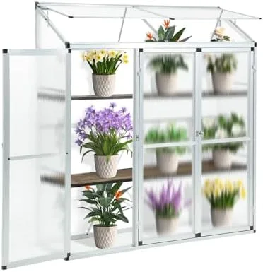 Anlehngewächshaus aus Aluminium, kompaktes Tomaten-Gartenhaus, Anlehngewächshaus aus Aluminium, Kleiner Tomatenanbau, 3 Türen, 190 x 52 x 182 cm, silberfarben, ideal für Urban Gardening, pla - Bild 1