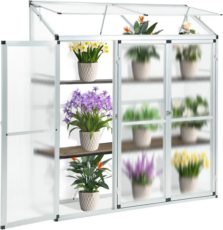 Anlehngewächshaus aus Aluminium, kompaktes Tomaten-Gartenhaus, Anlehngewächshaus aus Aluminium, Kleiner Tomatenanbau, 3 Türen, 190 x 52 x 182 cm, silberfarben, ideal für Urban Gardening, pla – Bild 2