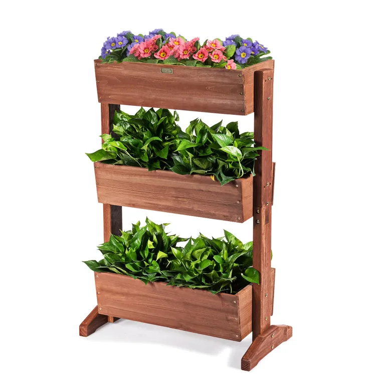 COSTWAY vertikales Hochbeet mit 3 Etagen, Blumenbeet mit 3 Pflanzkästen, Blumentreppe Gartenbeet Tannenholz, Blumenkasten für Terrasse Balkon Garten, Natur, 69 x 39 x 109 cm – Bild 10