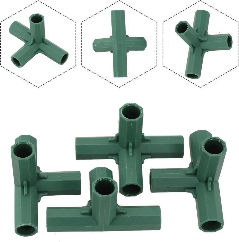 Gewächshaus-Strukturverbinder, 4-teiliges Set, Kunststoff-Stangenverbindungsadapter für Garten und Außenbereich, PVC-Metallrohre, 16–17 mm Innendurchmesser, dunkelgrün, DIY-Regale, Möbelbau (B) – Bild 4