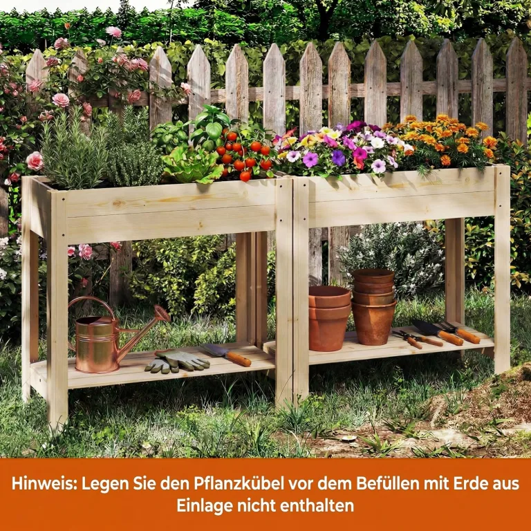 GOPLUS Hochbeet ohne Rollen, Gartenbeet mit Ablage & Abflusslöcher, Pflanzbeet aus Tannenholz für Garten & Terrasse, Natur (80 x 37 x 78 cm,ohne Rollen) – Bild 9