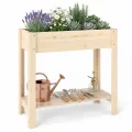 GOPLUS Hochbeet ohne Rollen, Gartenbeet mit Ablage & Abflusslöcher, Pflanzbeet aus Tannenholz für Garten & Terrasse, Natur (80 x 37 x 78 cm,ohne Rollen) - Thumbnail 1