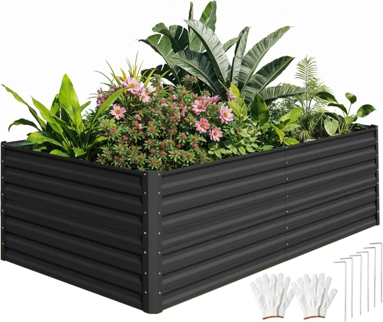 DWVO Hochbeet Metall 240x120x60cm mit Handschuhen, Gartenhochbeet aus Stahl, Rostfrei & Wetterfest, Stabiles verzinktes Beet mit Sicherheitsgummi für Gemüse Blumen Obst, Schwarz – Bild 1