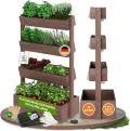 TTL GARDEN Vertikal Hochbeet 4 Etagen aus Holz 140x85x45cm braun - Vertikalbeet & Kräuterhochbeet mit 4 Etagen & Folie - Tannenholz wetterfest - Blumenkasten Kräutertreppe für Balkon Garten Terrasse - Thumbnail 1