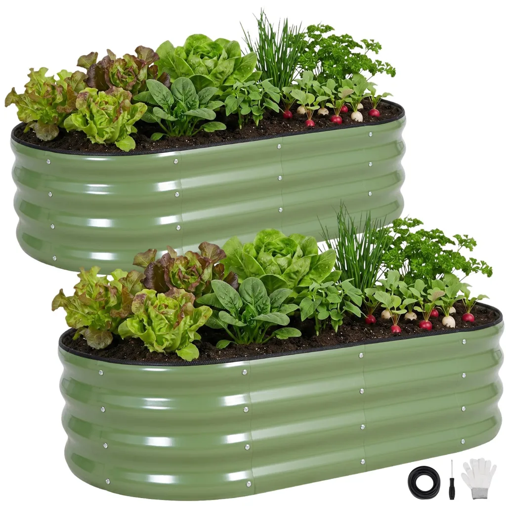 INNO STAGE Verzinktes Hochbeet, Metall, Pflanzkästen für den Außenbereich, für den Anbau von Gemüse, Kräutern, Blumen, Stahlpflanzen, Hochbeet, (Olivgrün, 4FTX2FTX1FT 2pack)