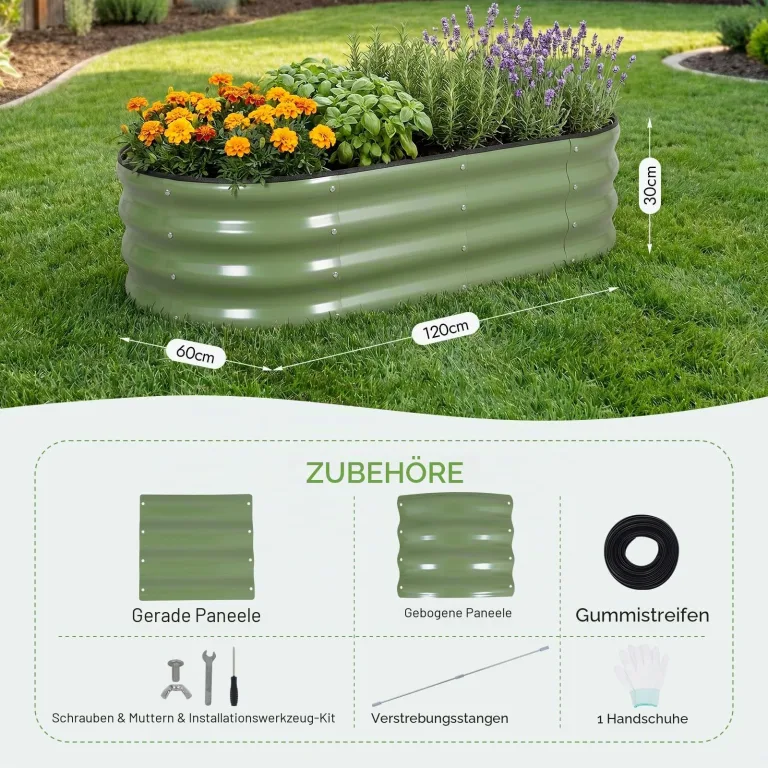 INNO STAGE Verzinktes Hochbeet, Metall, Pflanzkästen für den Außenbereich, für den Anbau von Gemüse, Kräutern, Blumen, Stahlpflanzen, Hochbeet, (Olivgrün, 4FTX2FTX1FT 2pack) – Bild 2