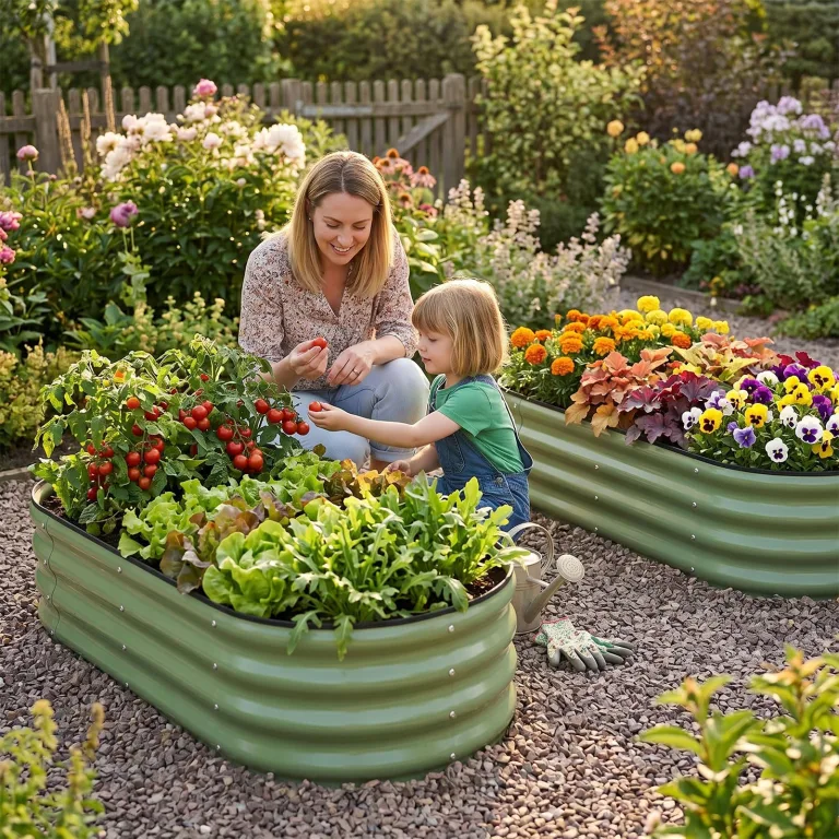 INNO STAGE Verzinktes Hochbeet, Metall, Pflanzkästen für den Außenbereich, für den Anbau von Gemüse, Kräutern, Blumen, Stahlpflanzen, Hochbeet, (Olivgrün, 4FTX2FTX1FT 2pack) – Bild 8