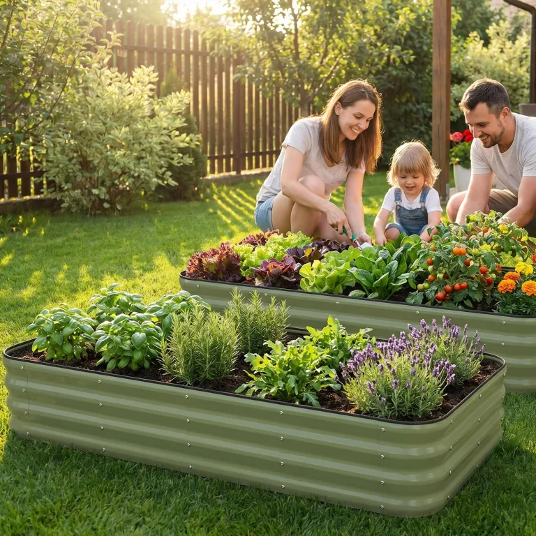 INNO STAGE Verstellbares Hochbeet, 150 x 90 x 30 cm, Pflanzkästen aus Metall für den Außenbereich zum Anbau von Gemüse, Kräutern und Blumen, Hochbeet-Bausatz aus Stahl – Olivgrün, 2er-Pack – Bild 9
