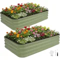 INNO STAGE Verstellbares Hochbeet, 150 x 90 x 30 cm, Pflanzkästen aus Metall für den Außenbereich zum Anbau von Gemüse, Kräutern und Blumen, Hochbeet-Bausatz aus Stahl – Olivgrün, 2er-Pack - Thumbnail 1