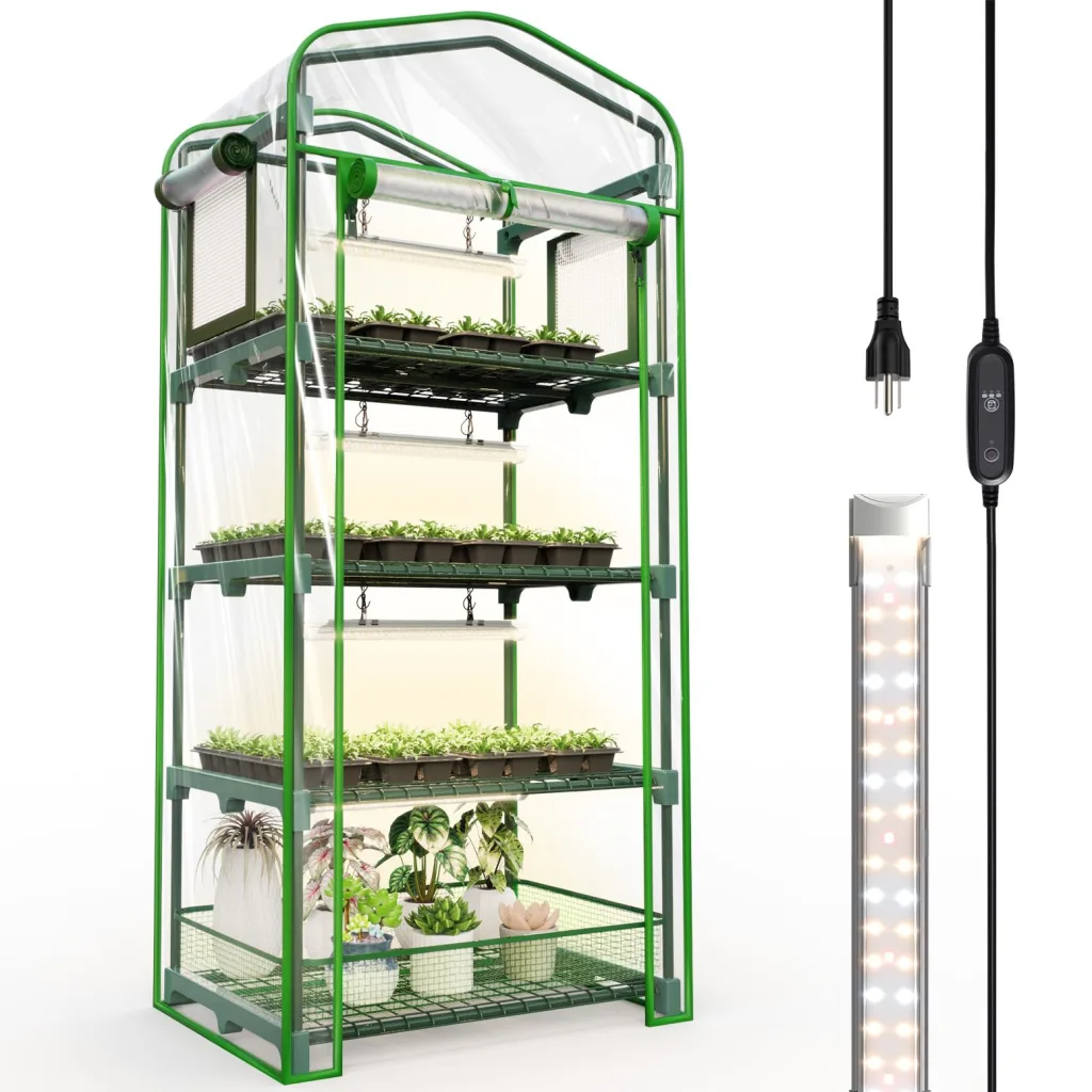 Bstrip Gewächshaus für den Innenbereich, mit Wachstumslichtern, PVC-Zelt mit wasserdichter Bodenmatte, Luftstromfenstern und Reißverschlusstür, 4 Wachstumslichter für Samen, beginnend mit Timer, 4