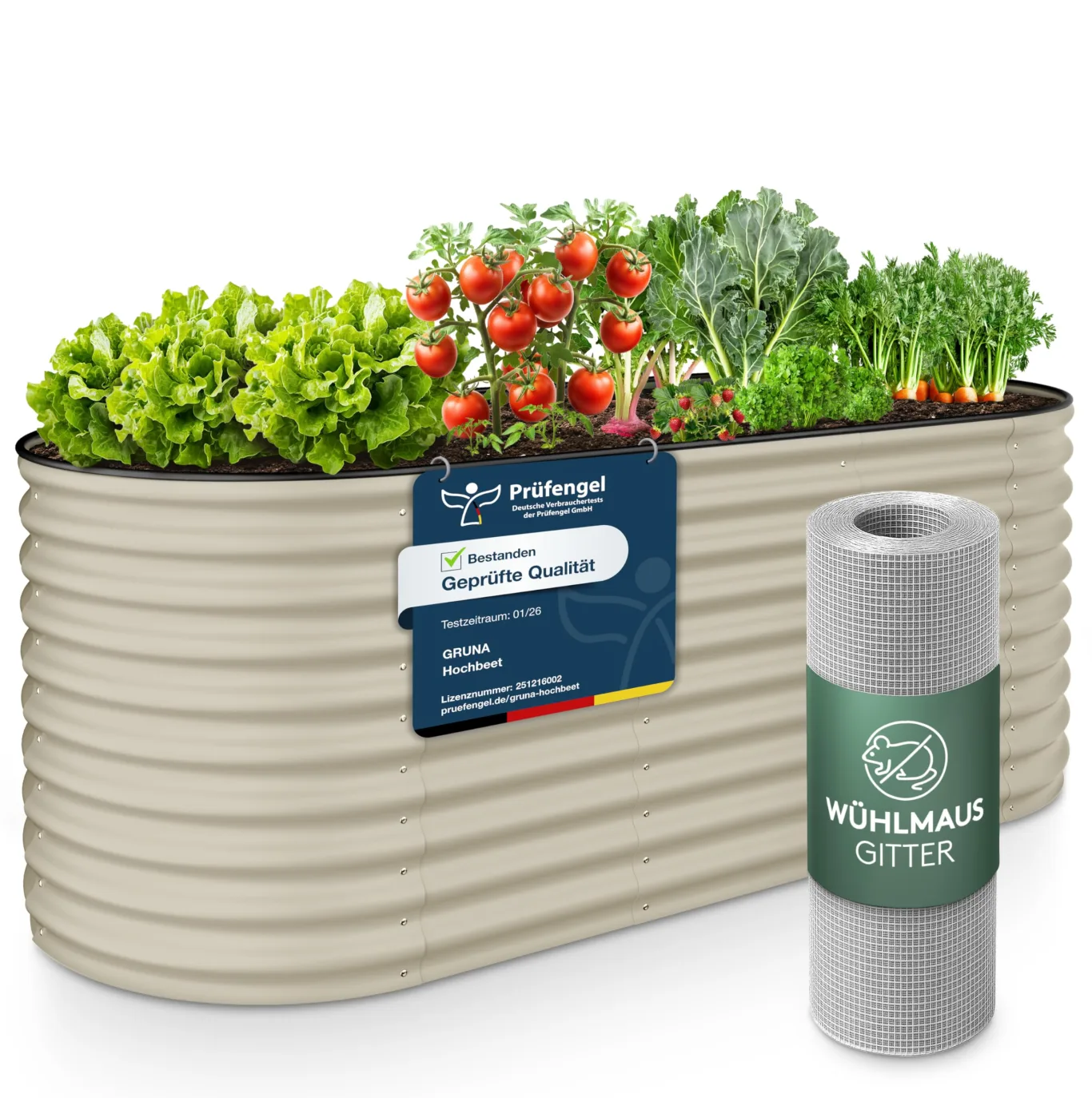 GRUNA - Hochbeet Metall 200x60x75 cm I 6 in 1 Modular Hochbeete-Kit I 100% Rostfrei I Formstabil Dank Verstrebung I Hochbeete für Garten I Hochbeet Creme Weiß (200x60x75) - Bild 1