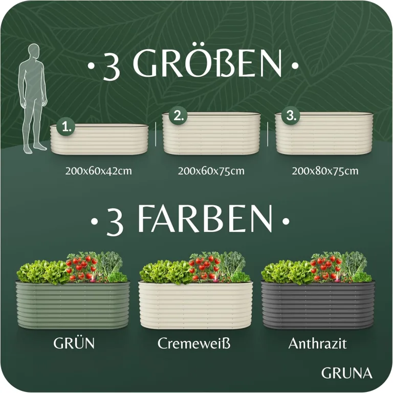 GRUNA - Hochbeet Metall 200x60x42 cm I 6 in 1 Modular Hochbeete-Kit I 100% Rostfrei I Formstabil Dank Verstrebung I Hochbeete für Garten I Hochbeet Creme Weiß (200x60x42) – Bild 6