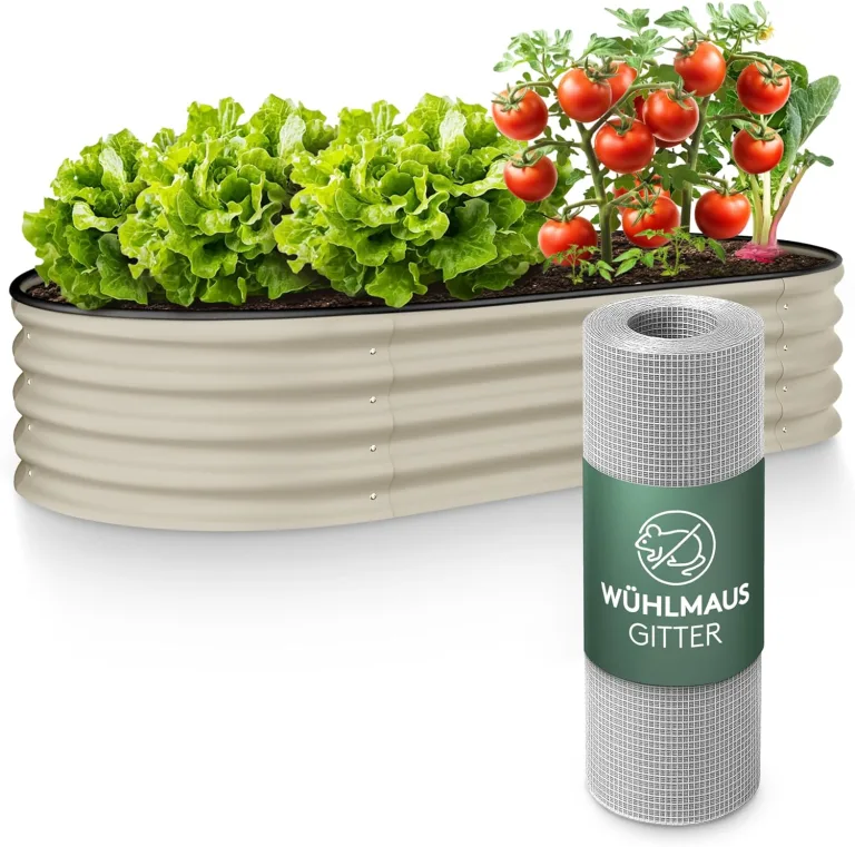 GRUNA - Hochbeet Metall 200x60x42 cm I 6 in 1 Modular Hochbeete-Kit I 100% Rostfrei I Formstabil Dank Verstrebung I Hochbeete für Garten I Hochbeet Creme Weiß (200x60x42) – Bild 8