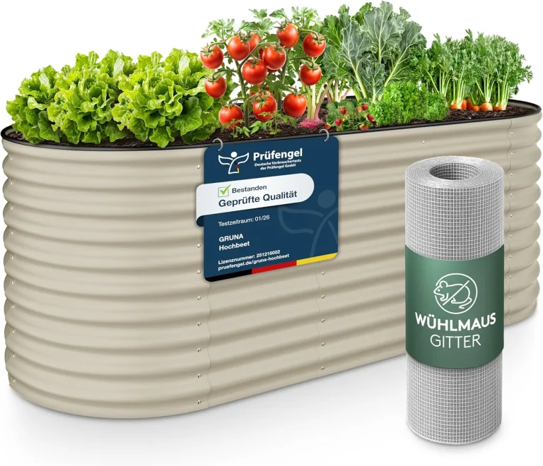 GRUNA - Hochbeet Metall 200x80x75 cm I 6 in 1 Modular Hochbeete-Kit I 100% Rostfrei I Formstabil Dank Verstrebung I Hochbeete für Garten I Hochbeet Creme Weiß (200x80x75) – Bild 1