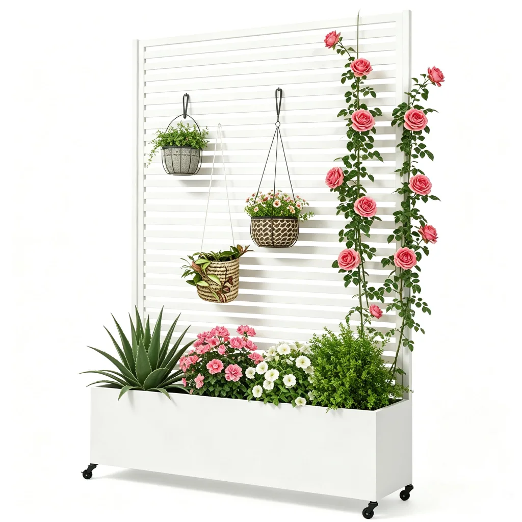 Pflanzkasten aus Metall für den Außenbereich mit Spalier, Hochbeet aus Metall mit Rad, freistehender Sichtschutz-Pflanzkasten für Blumen, Gemüse im Garten, auf der Terrasse, auf dem Balkon