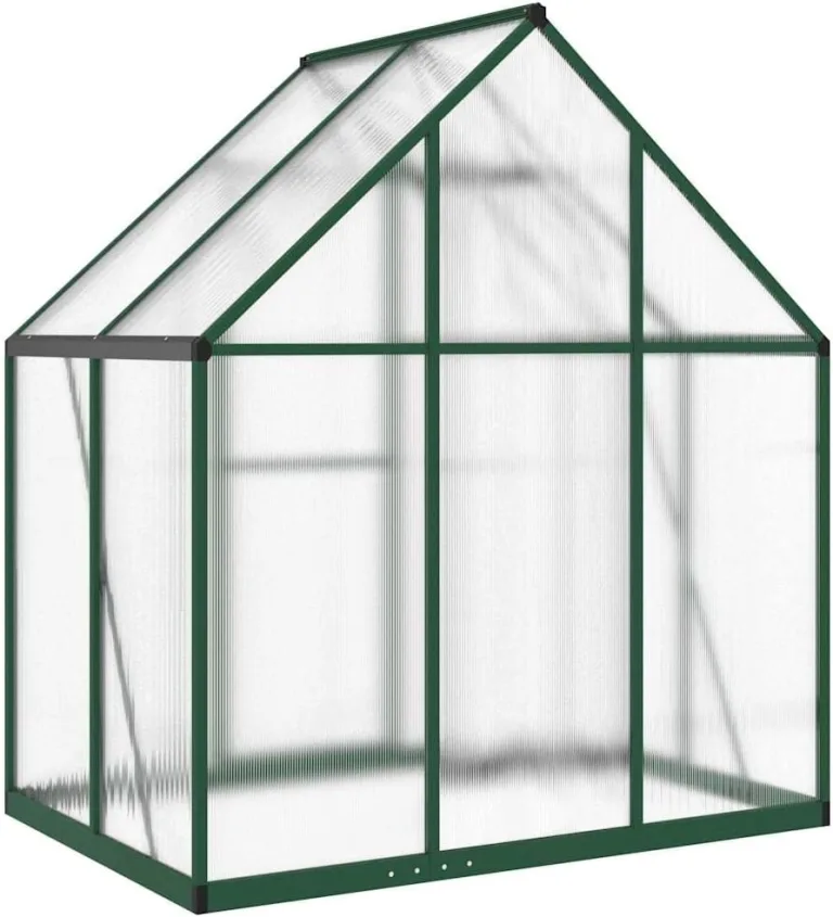 Refined Pflanzenhaus mit Dachrinnensystem Flügeltür Treibhaus für Pflanzen Frühbeet Gewächshaus mit Fundamentrahmen Grün 169x114x195 cm Aluminimum – Bild 6
