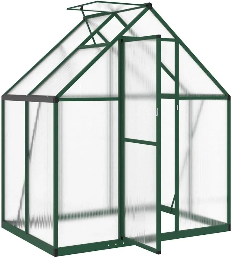 Refined Pflanzenhaus mit Dachrinnensystem Flügeltür Treibhaus für Pflanzen Frühbeet Gewächshaus mit Fundamentrahmen Grün 169x114x195 cm Aluminimum – Bild 7