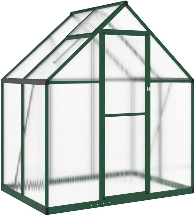 Refined Pflanzenhaus mit Dachrinnensystem Flügeltür Treibhaus für Pflanzen Frühbeet Gewächshaus mit Fundamentrahmen Grün 169x114x195 cm Aluminimum – Bild 2
