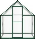 Refined Pflanzenhaus mit Dachrinnensystem Flügeltür Treibhaus für Pflanzen Frühbeet Gewächshaus mit Fundamentrahmen Grün 169x114x195 cm Aluminimum - Thumbnail 4