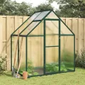Refined Pflanzenhaus mit Dachrinnensystem Flügeltür Treibhaus für Pflanzen Frühbeet Gewächshaus mit Fundamentrahmen Grün 169x114x195 cm Aluminimum - Thumbnail 3