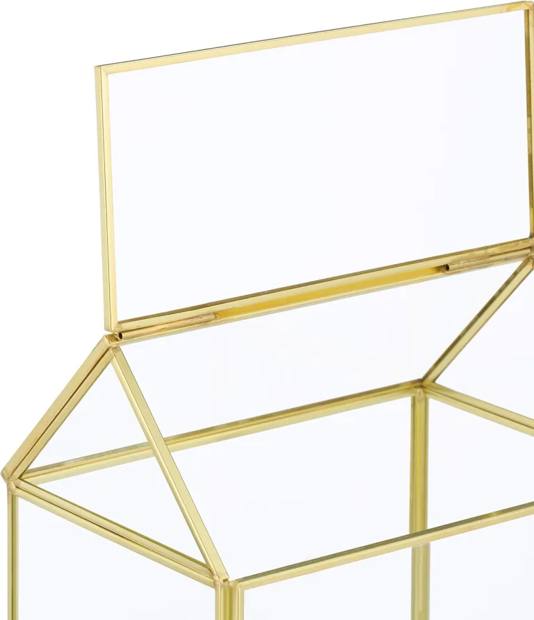 Relaxdays Pflanzenterrarium, Glas & Kupfer, HBT: 15x15x10 cm, Deko Glashaus Kakteen & Moos, Glaskasten Fensterbank, gold – Bild 5