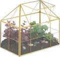 Relaxdays Pflanzenterrarium, Glas & Kupfer, HBT: 21x23x14 cm, Deko Glashaus Kakteen & Moos, Glaskasten Fensterbank, gold - Thumbnail 1