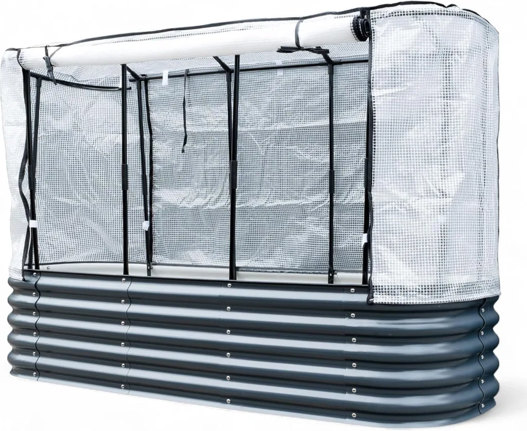 Hochbeet Garten Balkon optionaler Gewächshausaufsatz | stahlverzinktes & pulverbeschichtetes 0,6mm Metall anthrazit - Edelstahlschrauben (400L Set - Hochbeet + Gewächshausaufsatz)